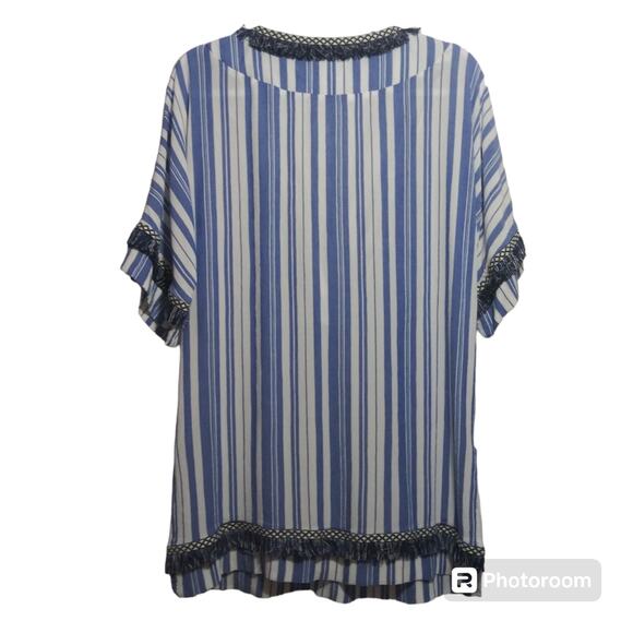 Pink Blush Blue Stripe Beachy Boho Swimsuit Cover Size M - Picture 2 of 8